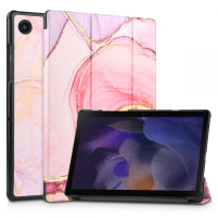 Луксозен кожен калъф тефтер TRI-FOLD и стойка за Samsung Galaxy Tab A8 10.5  X200 /  X205 розови орнаменти 